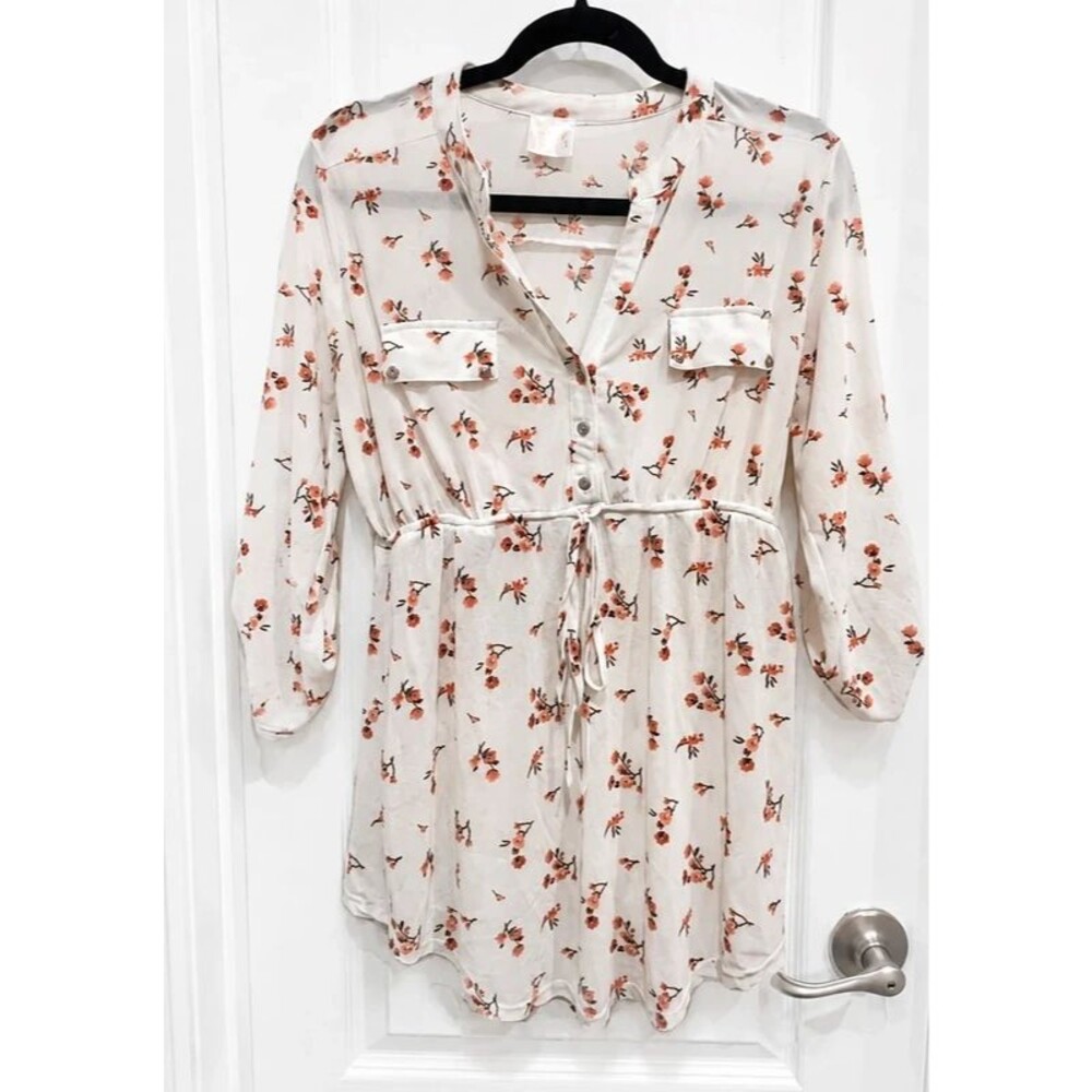 Sirenlily Maternity Floral Drawstring Tunic Top Size Medium